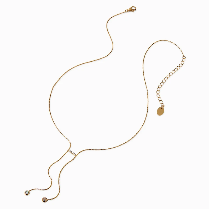 Gold-tone Bezel Cubic Zirconia Y-Neck Necklace 