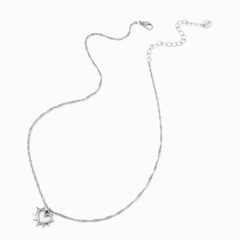 Silver-tone Spike Heart Pendant Necklace