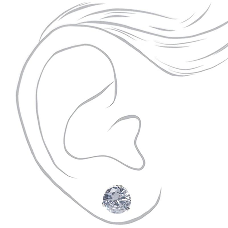 Silver-tone Cubic Zirconia 7mm Round Stud Earrings