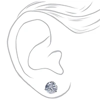 Silver-tone Cubic Zirconia 7mm Round Stud Earrings