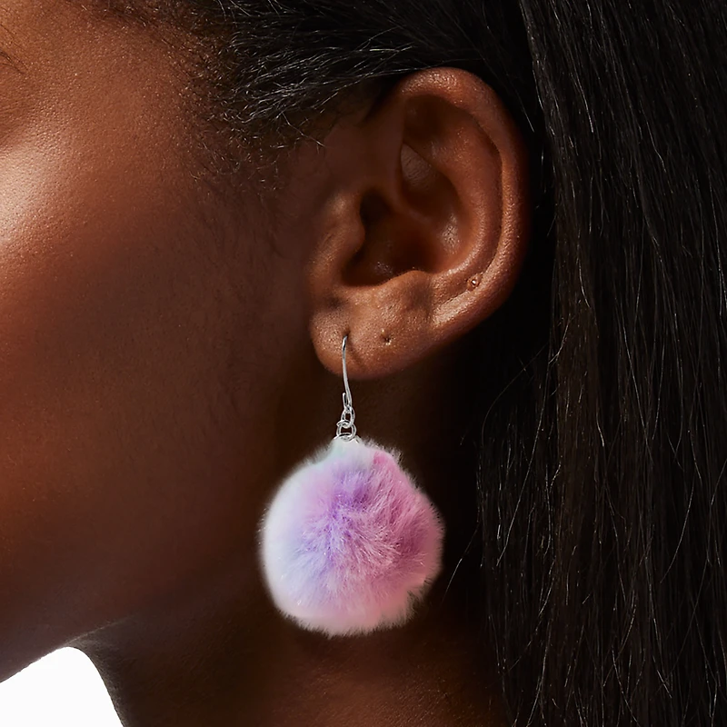 Pink, Purple, & Blue Tie Dye Pom 2" Drop Earrings