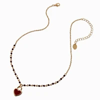 Burgundy Heart Black Pearl Chain Pendant Necklace