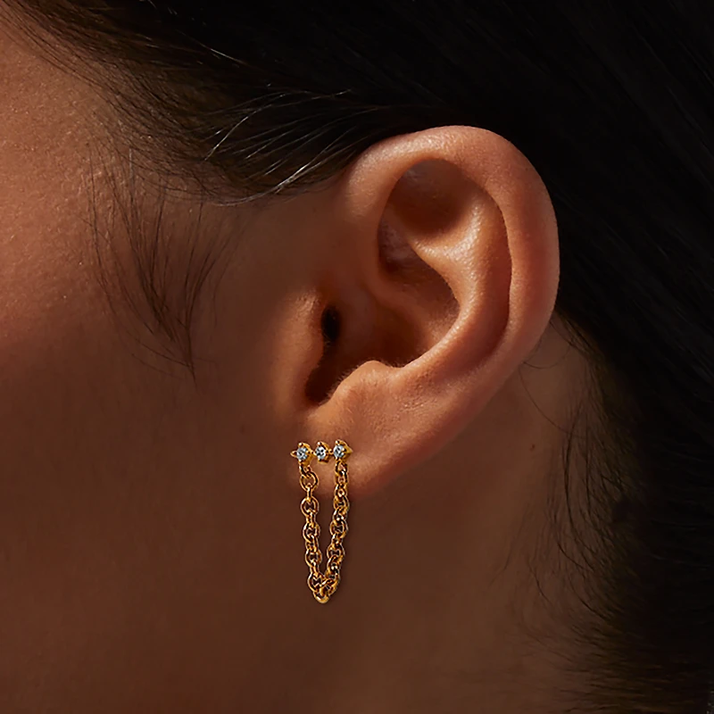 C LUXE by Claire's 18kt Gold Plated Cubic Zirconia Mini Chain Drop Earrings