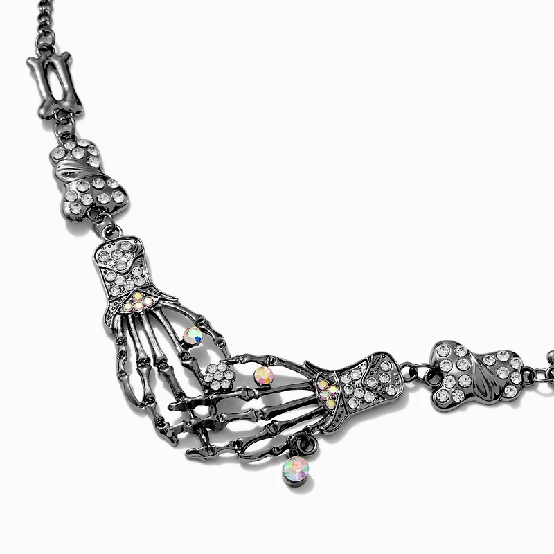 Silver-tone Lover Skeleton Hands Pendant Necklace