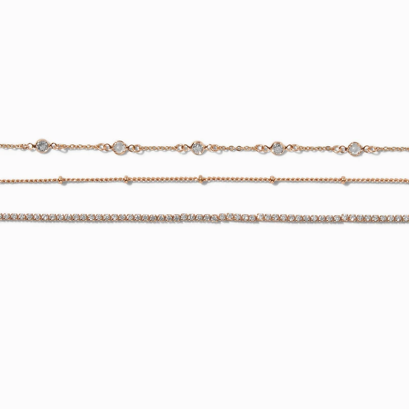 Gold-tone Cubic Zirconia Confetti Chain Bracelets - 3 Pack
