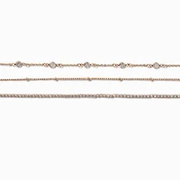 Gold-tone Cubic Zirconia Confetti Chain Bracelets - 3 Pack