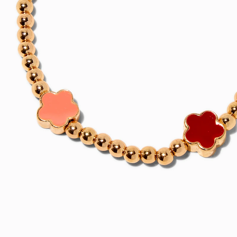 Red & Coral Ombré Clover Beaded Stretch Bracelet
