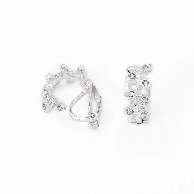 Silver-tone 10mm Crystal Leaf Clip-On Earrings