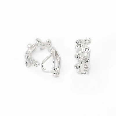 Silver-tone 10mm Crystal Leaf Clip-On Earrings