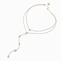 Gold-tone Cubic Zirconia Delicate Drip Y-Neck Multi-Strand Necklace
