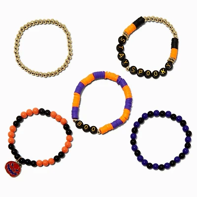 "Stay Spooky" & "Boo" Halloween Beaded Stretch Bracelets - 5 Pack