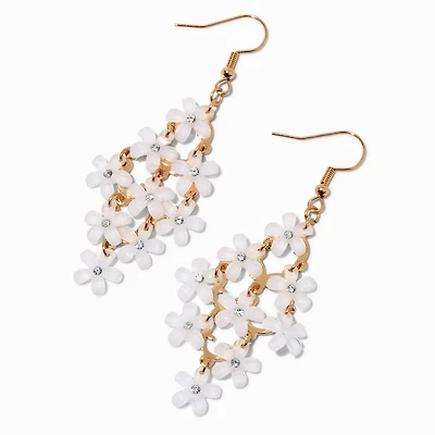 White Daisy Chandelier Drop Earrings