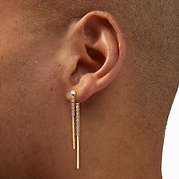 Gold-tone Cubic Zirconia Stick Front & Back Drop Earrings
