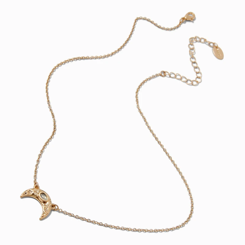 Gold-tone Sideways Crescent Moon Pendant Necklace