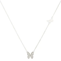 Silver-tone Double Butterfly Stackable Pendant Necklace