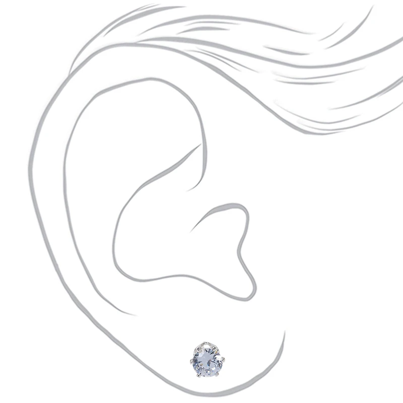 Silver-tone Cubic Zirconia 5mm, 6mm, & 7mm Round Stud Earrings - 3 Pack 