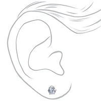 Silver-tone Cubic Zirconia 5mm, 6mm, & 7mm Round Stud Earrings - 3 Pack 