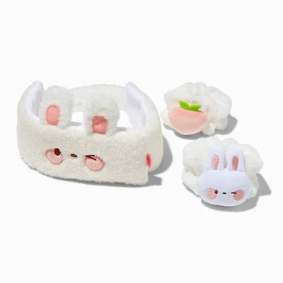 Peach Bunny Makeup Bow Headwrap & Face Washing Wrist Bands - 3 Pack