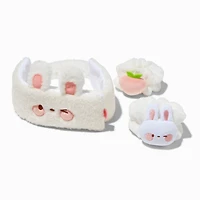 Peach Bunny Makeup Bow Headwrap & Face Washing Wrist Bands - 3 Pack