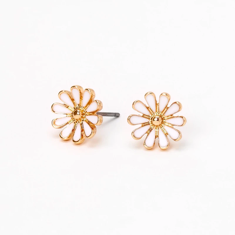 White Daisy Enamel Stud Earrings