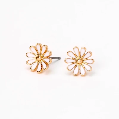 White Daisy Enamel Stud Earrings