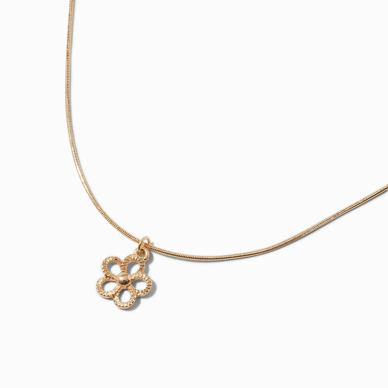 Gold-tone Textured Flower Pendant Necklace 
