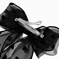 Black Sheer Heart Long Tail Hair Bow Clip