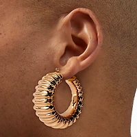 Gold-tone Treaded Hoop Earrings 