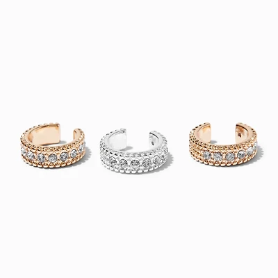 Mixed Metal Thick Embellished Ear Cuffs - 3 Pack