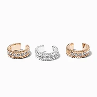 Mixed Metal Thick Embellished Ear Cuffs - 3 Pack