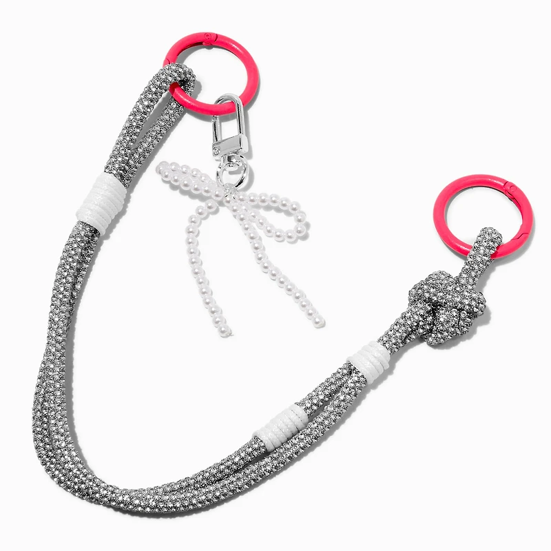 Silver Rhinestone Bow Bag Charm
