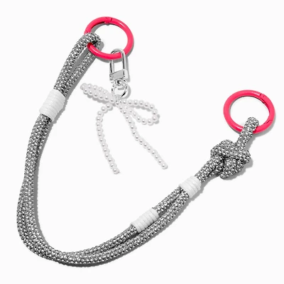 Silver Rhinestone Bow Bag Charm