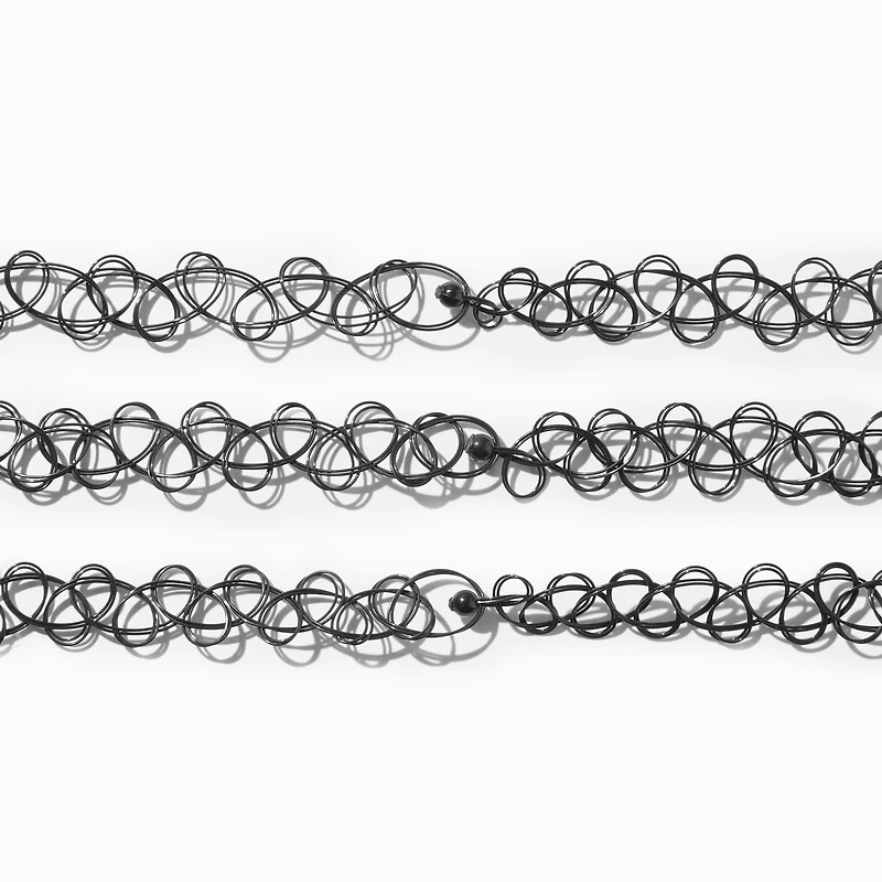 Black Tattoo Choker Necklaces - 3 Pack