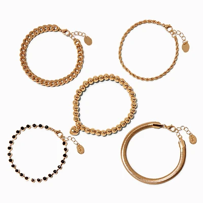 Gold-tone Multi Chain Bracelet Set - 5 Pack 