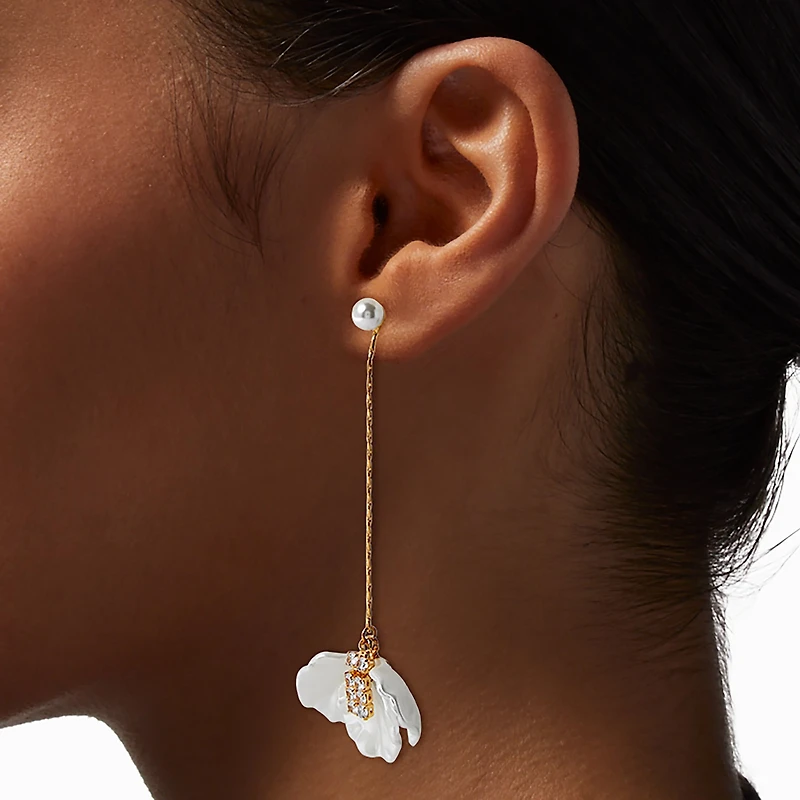 Pearl & Crystal Flower Gold-tone Drop Earrings