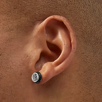 Black Crystal Button Faux Ear Plug Earrings