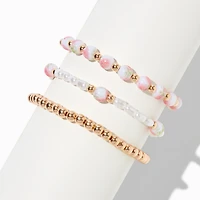 Pink Rose Beaded Stretch Bracelets - 3 Pack
