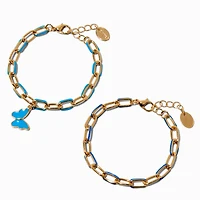 Blue Butterfly Colored Link Chain Bracelets - 2 Pack