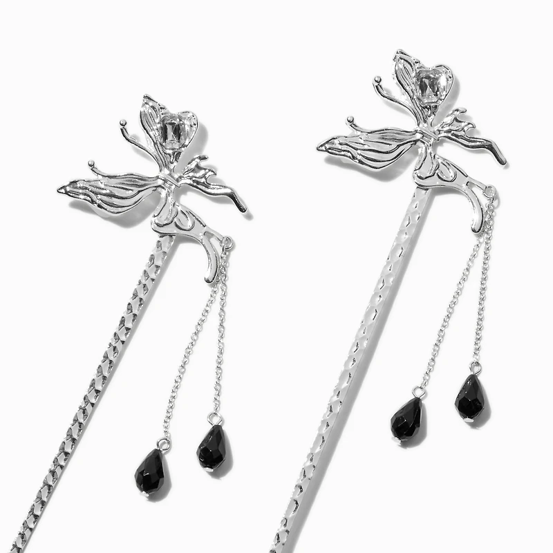 Silver-tone Butterfly Hair Sticks - 2 Pack
