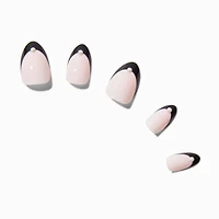 Black French Tip Short Almond Vegan Faux Nail Set - 24 Pack