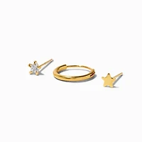 22G Gold-tone Sterling Silver Cubic Zirconia Star Stud & Nose Rings - 3 Pack