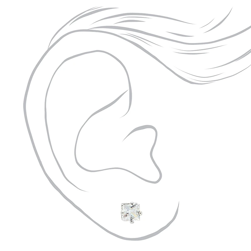 Silver-tone Cubic Zirconia Round Stud Earrings - 3 Pack