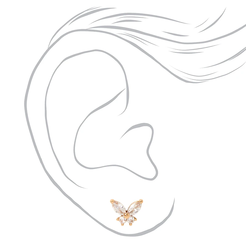Gold-tone Cubic Zirconia Butterfly Stud Earrings