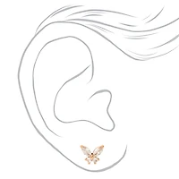 Gold-tone Cubic Zirconia Butterfly Stud Earrings