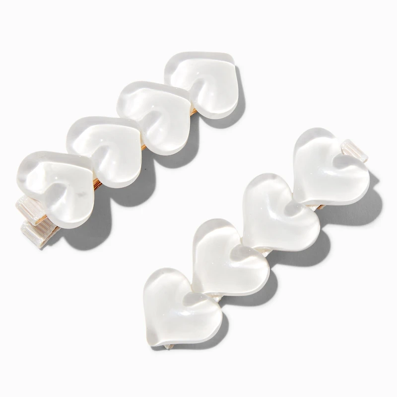 White Puffy Heart Hair Clips - 2 Pack