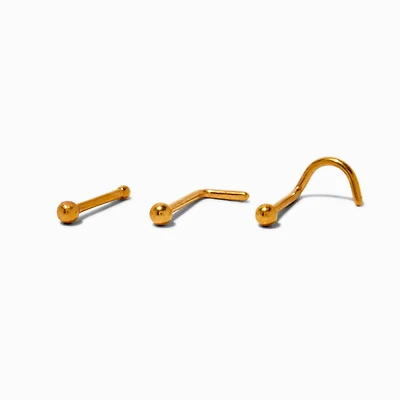 20G Gold-tone Titanium Ball Nose Studs - 3 Pack