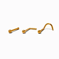 20G Gold-tone Titanium Ball Nose Studs - 3 Pack