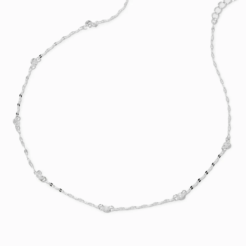 Cubic Zirconia & Black Bead Silver-tone Chain Necklace
