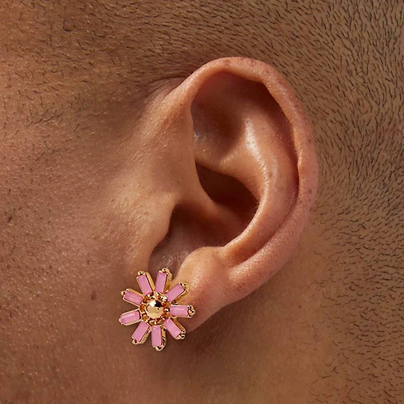 Blush Pink Flower Gold-tone Stud Earrings