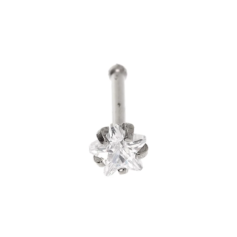 20G Silver-tone Titanium Crystal Star Nose Stud